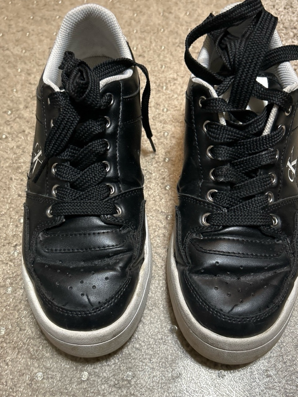 Calvin Klein Black Leather Low-Top Sneakers with White Soles